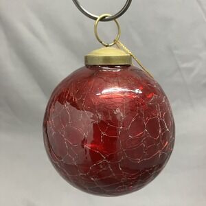 Vintage Red Crackle Ball Christmas Ornament /3" Heavy Glass Kugel Style /Flaw #2